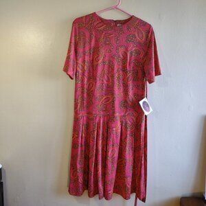 Vintage Shelton Stroller Pink Floral Paisley Day-Dress Sz 18-Medium Pleats NWT